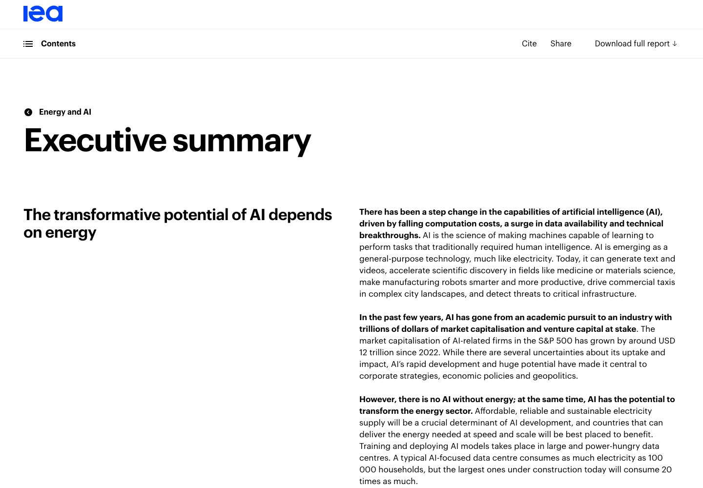The IEA's Energy and AI executive summary.