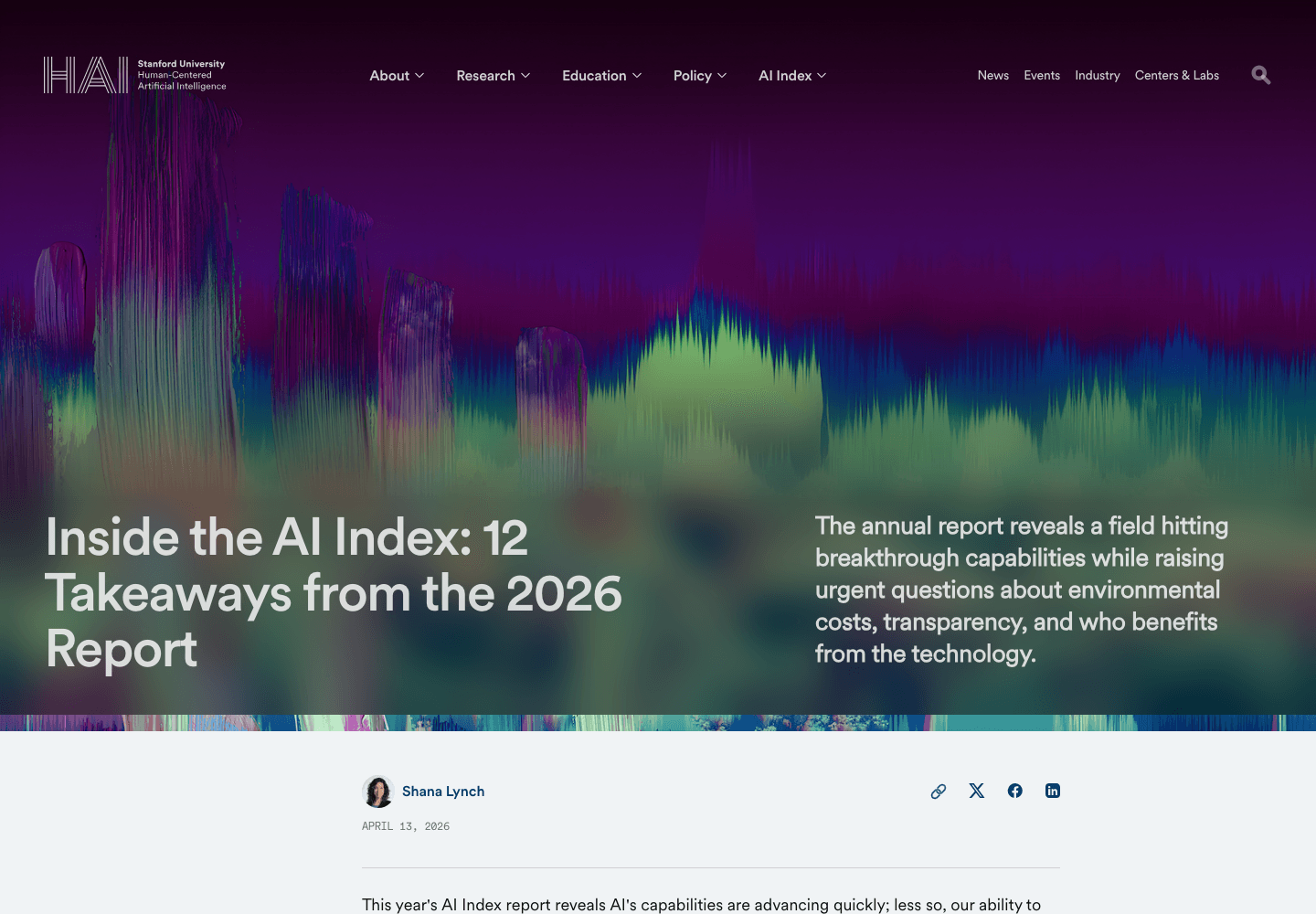 Stanford HAI's takeaways from the 2026 AI Index.